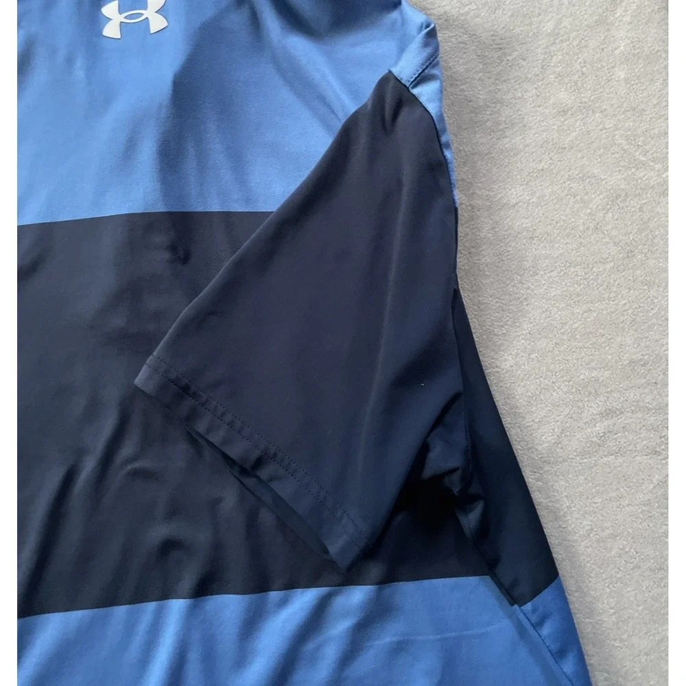 Under Armour Rugby Shirt Mens Medium The Playoff Polo Golf Blue Stripe Blokecore